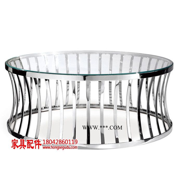 定制不锈钢透明钢化玻璃创意圆形茶几wd-385734图1