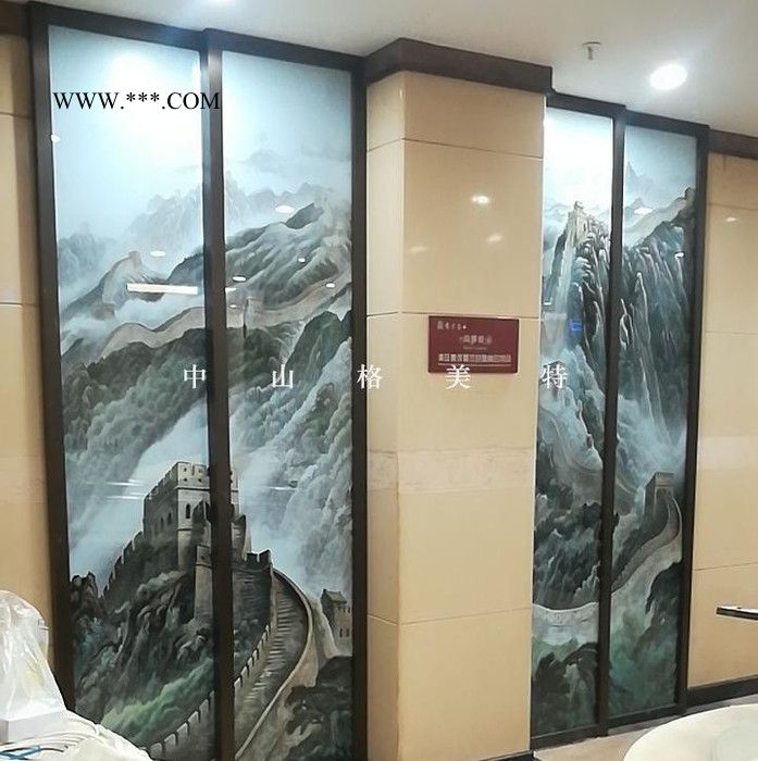 夹娟画玻璃厂家 山水夹丝玻璃 园林景观幕墙玻璃 支持打样图3