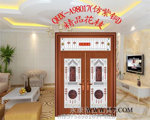 非标门**QHX-A98015**花枝玻璃门纳米仿真紫铜拼接工艺（锌合金钢板）可定做，冷轧钢板，仿铜色，纳米仿真铜图2