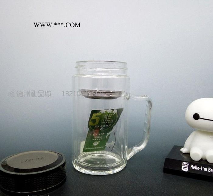 厚底办公玻璃杯 双层玻璃办公杯 真空玻璃办公杯图2