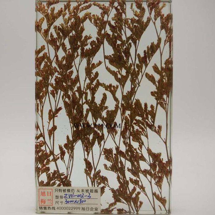 旭日梅兰湿法夹胶玻璃zw-002-3植物夹胶玻璃酒店室内装饰艺术玻璃图2