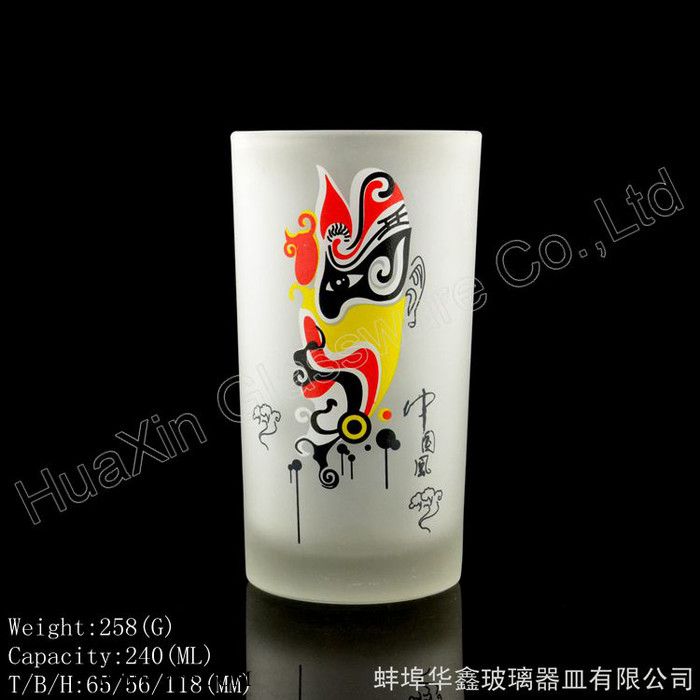 厂家供应【京剧脸谱蒙砂水杯】创意款中国风玻璃啤酒杯图1