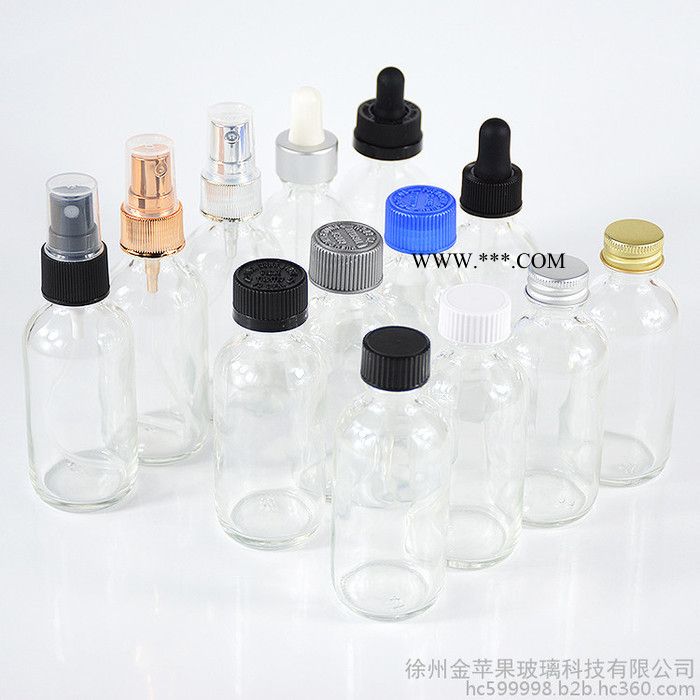 现货 金苹果 60ml 2OZ透明波斯顿波士顿玻璃瓶，可加工定制，可喷涂蒙砂印刷烫金烫银等深加工