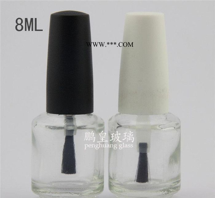 现货8ml圆柱形玻璃指甲油瓶 透明甲油瓶 配套黑色蒙砂盖毛刷图1