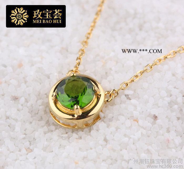 **欧美时尚纯银项链 925银镀18K金镶天然石榴石吊坠项链图2