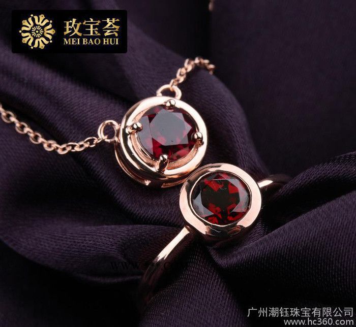 ****欧美彩宝指环925银镀18K金镶嵌石榴石戒指天然宝石图2
