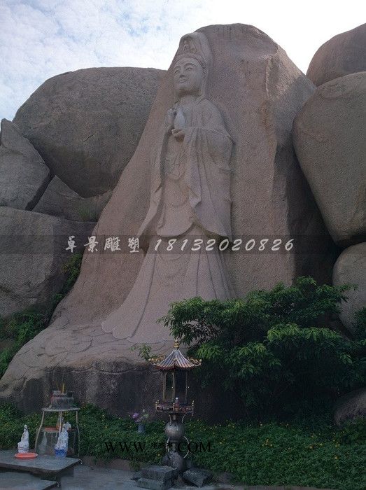 大理石观音菩萨雕塑，海边景观石雕