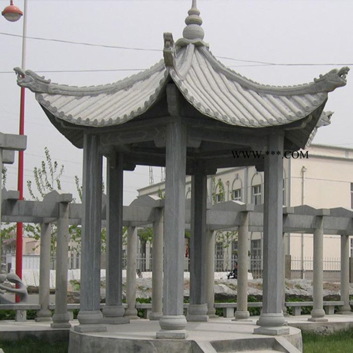 花岗岩六角石亭子设计 中式石亭子定制 花岗石石雕石亭子来图定制图4