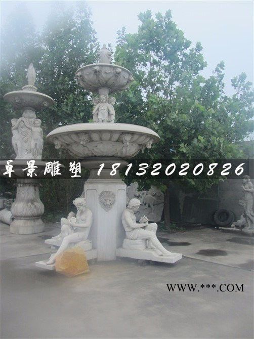 石雕喷泉，大理石西方人物喷泉图2
