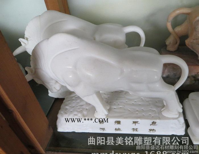 石雕牛 汉白玉大理石耕地牛 小件工艺品摆件 曲阳石雕图1