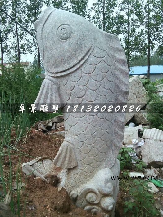 大理石鲤鱼雕塑，鱼石雕图6