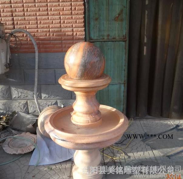 石雕喷泉风水球 晚霞红大理石风水球雕塑 流水雕塑摆件 曲阳石图1