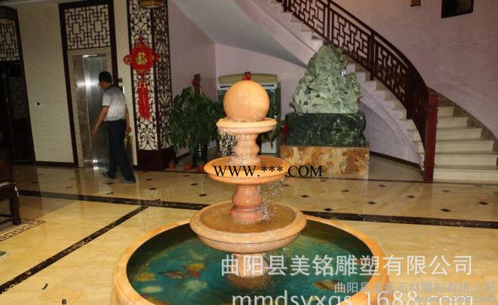 石雕喷泉风水球 晚霞红大理石风水球雕塑 流水雕塑摆件 曲阳石图3