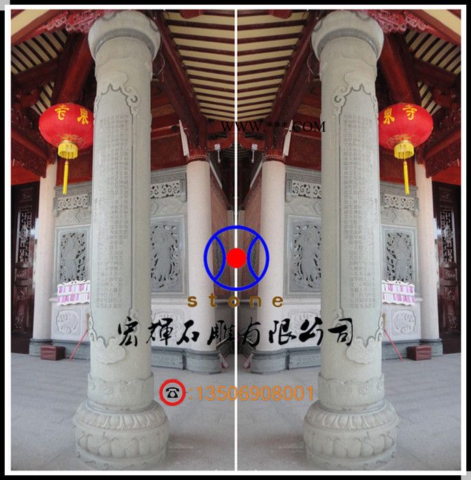 寺庙用石雕圆柱 花岗石四方柱 青石刻字圆柱 石材磨光圆柱图3