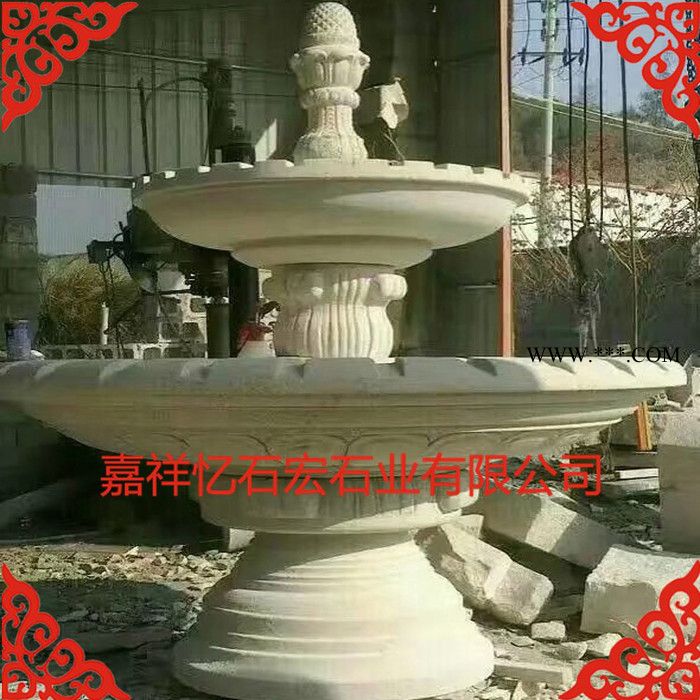 忆石宏石业石雕喷泉**黄锈石喷泉 欧式大理石石水钵图2