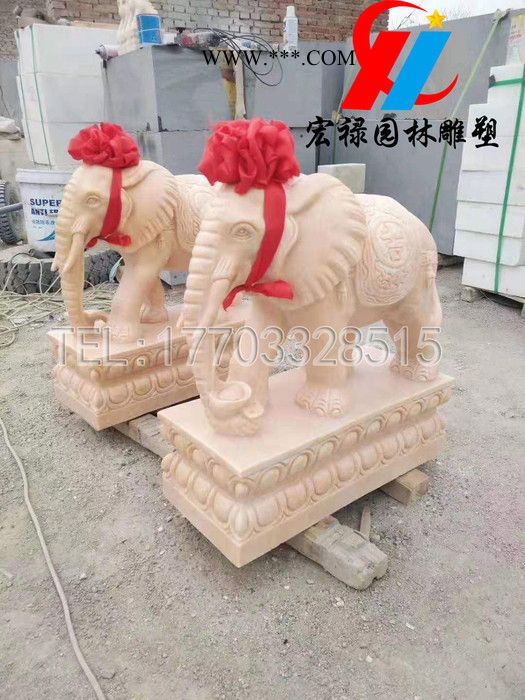 石雕大象大理石晚霞红大象镇宅石象寺庙酒店石雕动物大象图4