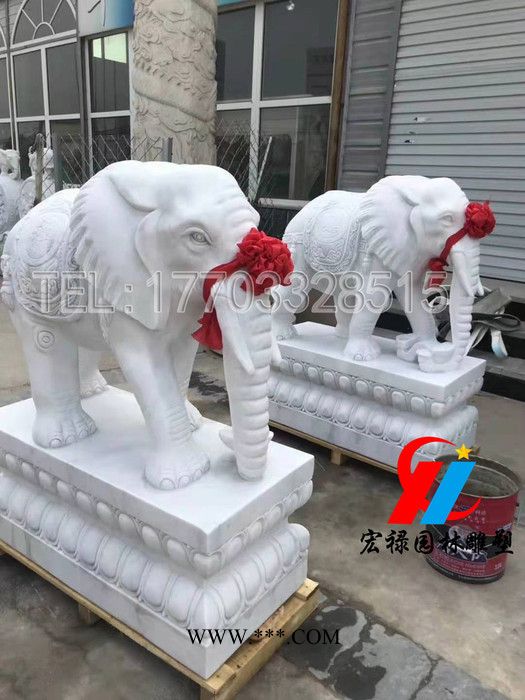 石雕大象大理石晚霞红大象镇宅石象寺庙酒店石雕动物大象图3