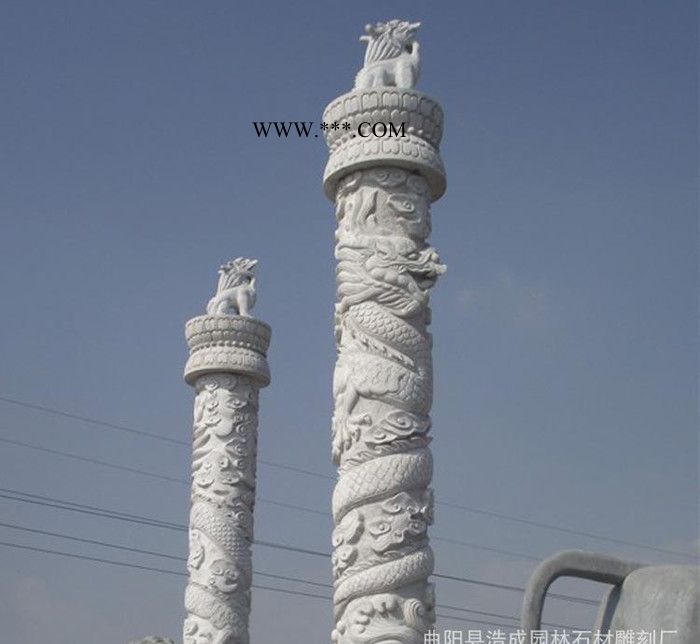 曲阳雕刻 石雕柱子 汉白玉盘龙柱 大理石浮雕华表 广场雕塑