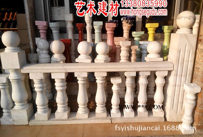 佛山石材 别墅 酒店 家用拉丝栏杆别墅栏杆 高中档住宅走廊阳台大理石栏杆图2
