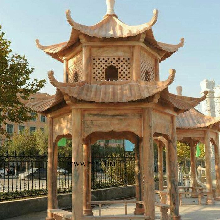 嘉旭供应 中式石雕凉亭 大理石景观亭子 六角石亭图5