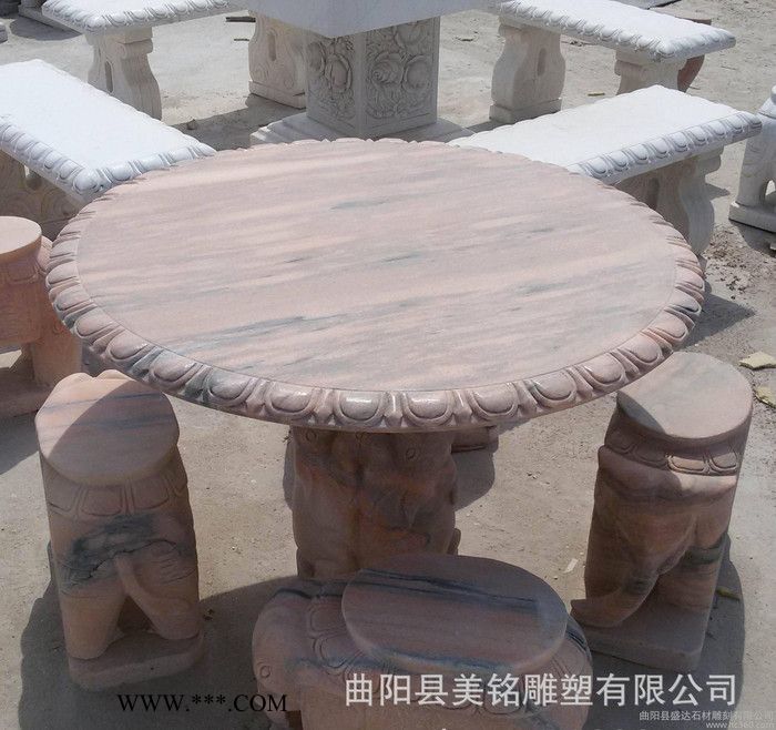 石雕石桌石凳 晚霞红大理石石桌石凳 庭院装饰摆件 直销图3