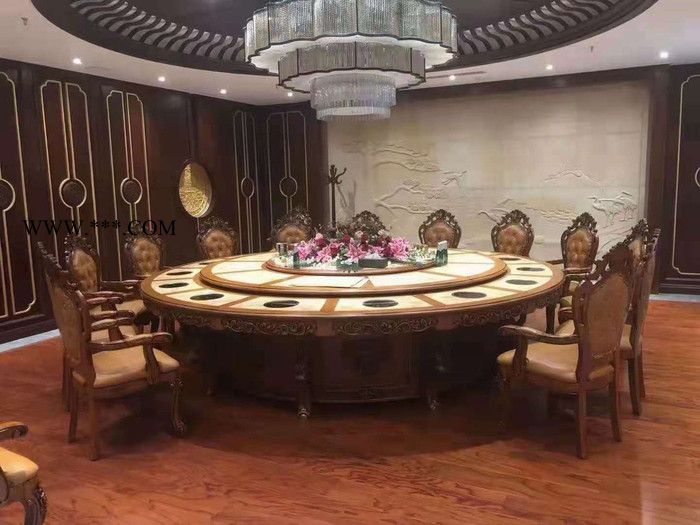 生产酒店实木电动餐桌 大理石电动餐桌 红木雕花电动餐桌图3