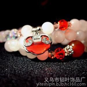 民族风饰品 七夕情人节礼物 红玛瑙粉水晶多元素长款多层手链图3