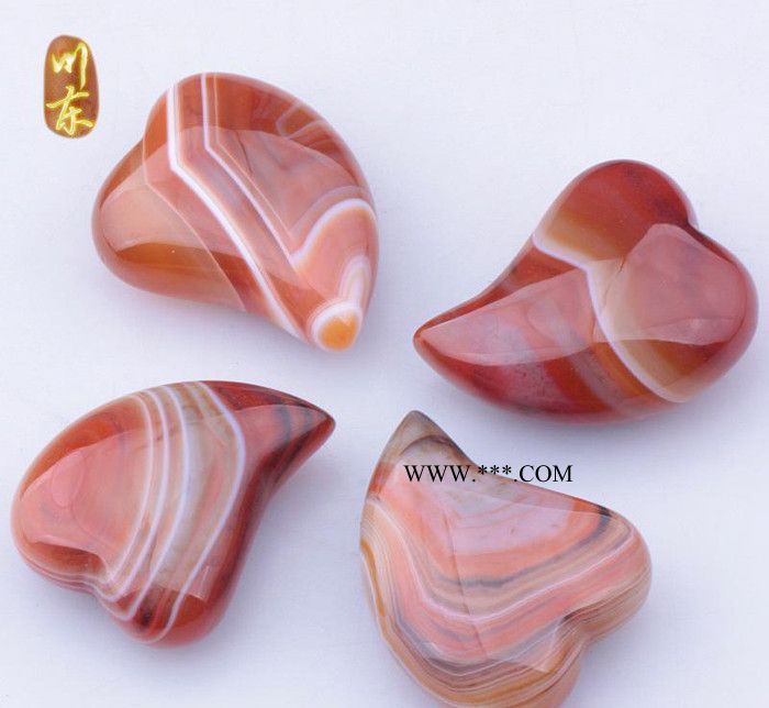 天然条纹染色红玛瑙心形状 工厂现货 可加工定做图2