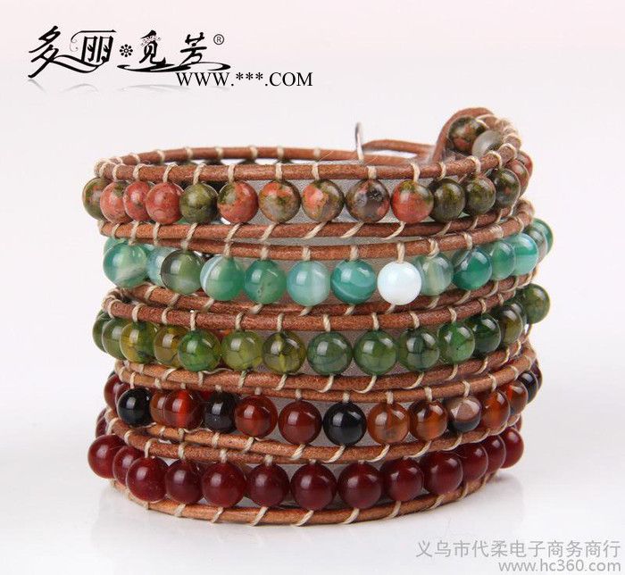 多丽觅芳 厂价直销 纯牛皮手工编织手链 5圈 玛瑙缠绕手链图2