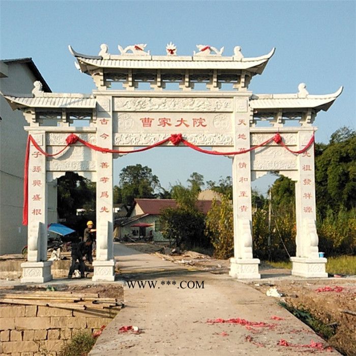定制大理石石牌坊 青石牌坊 乡村入口标志性三门五门石雕牌坊图3