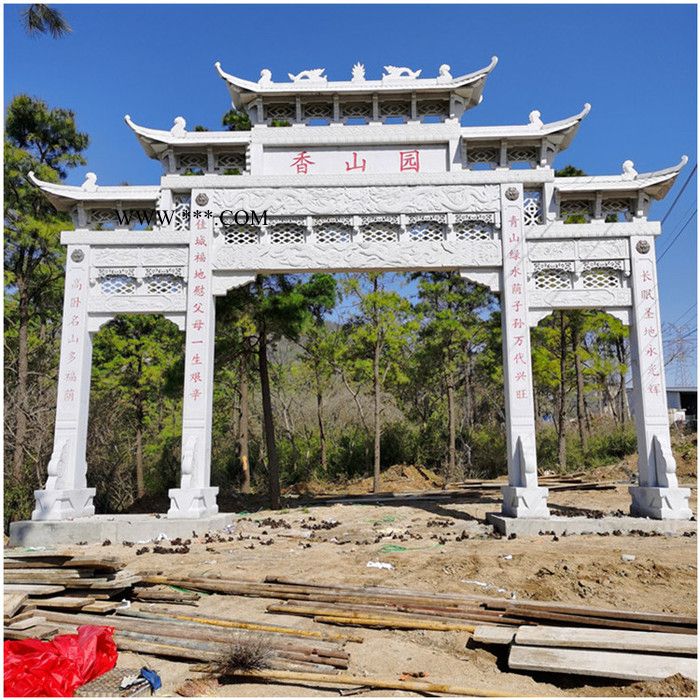 定制大理石石牌坊 青石牌坊 乡村入口标志性三门五门石雕牌坊图7