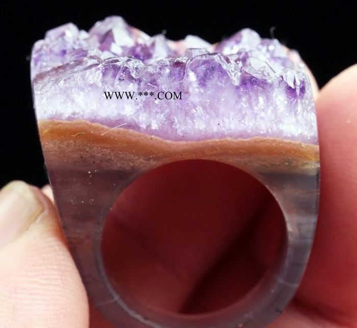 天然宝石紫晶水晶玛瑙原石戒指 直销 定制
