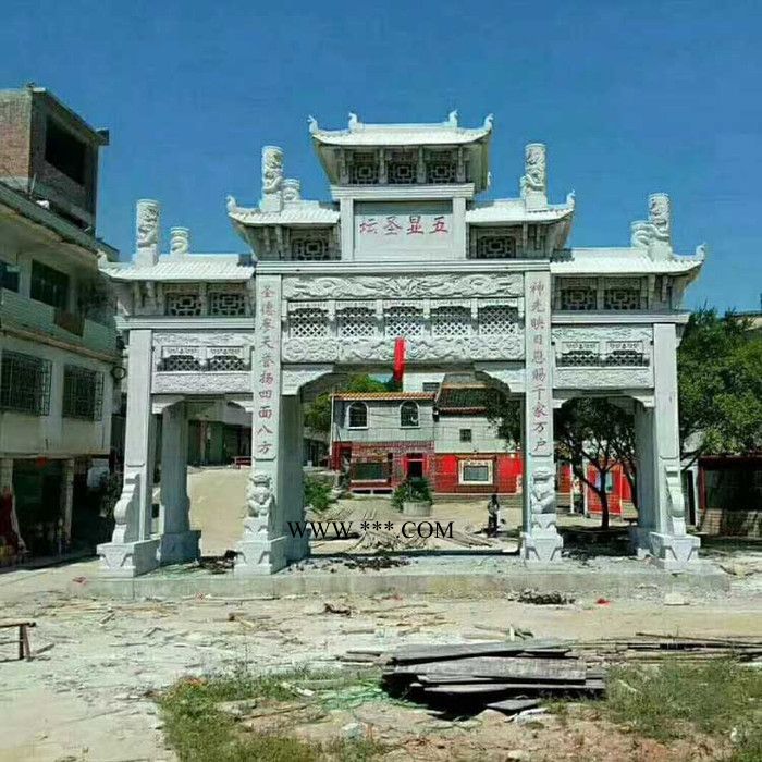 村口装饰石雕牌楼供应 大理石牌坊雕刻 大理石山门价位图5