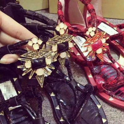 2015新款欧洲站夏季蛇纹牛皮带水钻玛瑙真皮平底罗马凉鞋