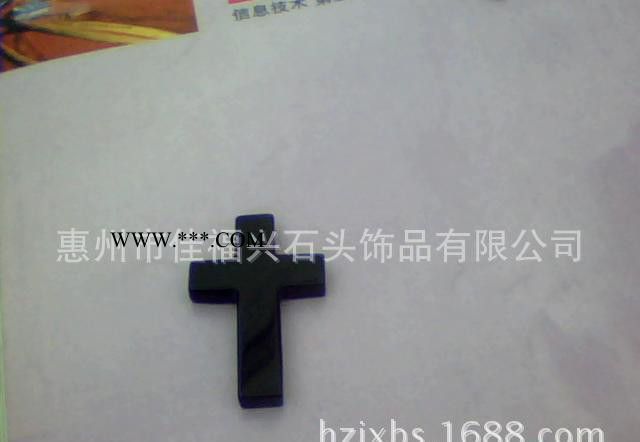 23mm*35mm*4mm订做黑玛瑙十字架吊坠 宝石宗教十字架图2