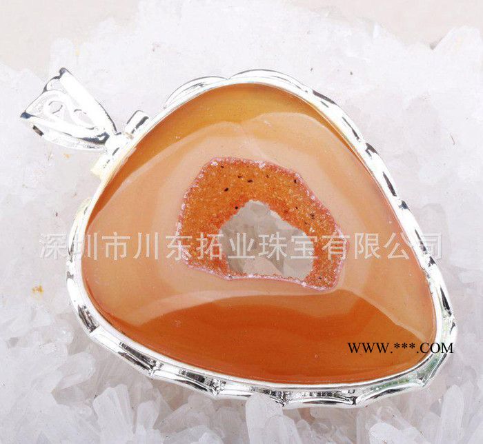 印度风格天然半宝石手工diy 染色玛瑙铜镀银包边吊坠D989图2