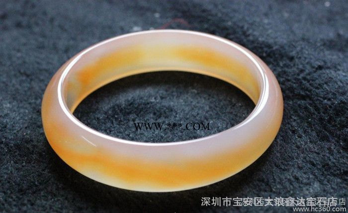 厂价直销 天然黄白玉髓圆形手镯 宽1.5 冰种玉髓玛瑙手镯批发图3