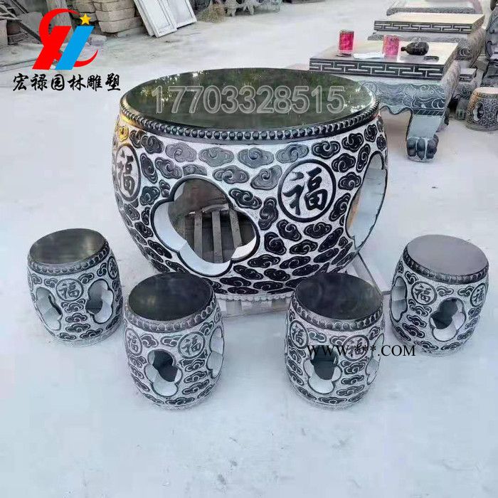 石桌石凳庭院花园中式仿古青石石桌椅户外家用大理石休闲石桌茶台图2