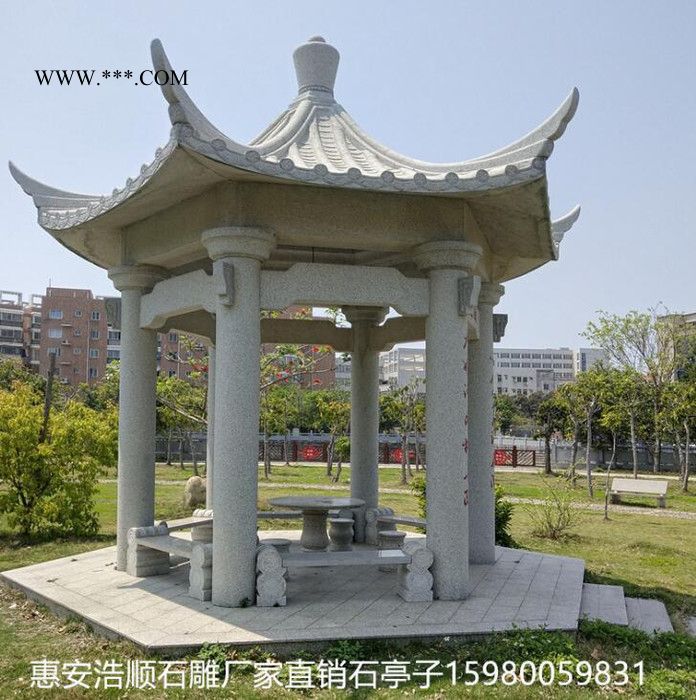 石雕六角花岗岩石亭子长廊大理石六角石亭子园林户外休闲摆件热卖图3
