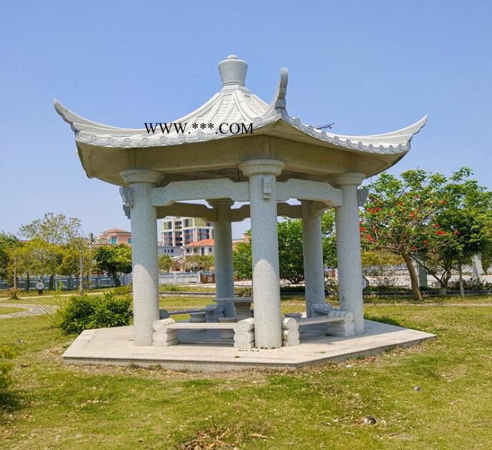 石雕六角花岗岩石亭子长廊大理石六角石亭子园林户外休闲摆件热卖图2