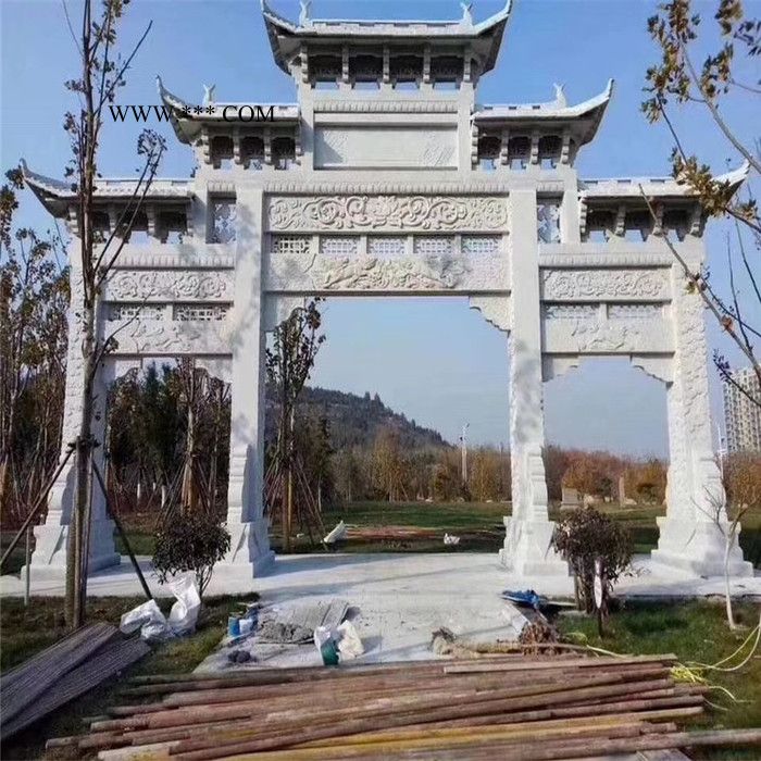 艺澈 常年供应 公园石牌坊 石山门 大理石石牌楼 摆件定做图2
