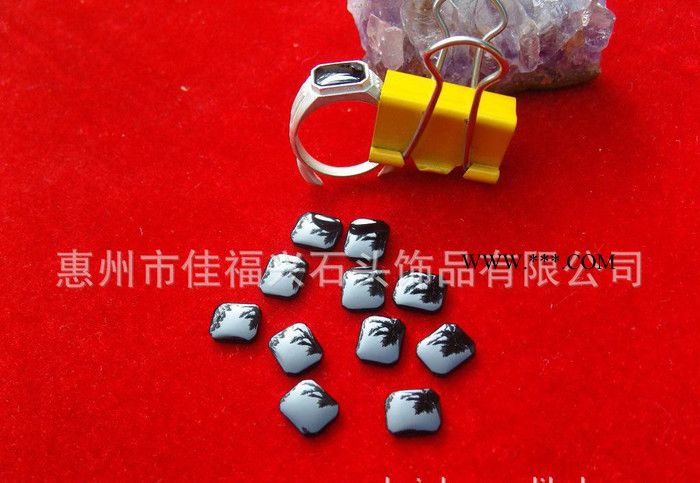 黑玛瑙祼石 黑玛瑙戒面 倒角长方形玛瑙平底素面10*12 AAA品质图3