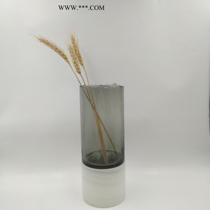 大理石玻璃组合现代简约圆柱形花瓶摆件 客厅插花水培花器花瓶 玻璃制品花瓶图2