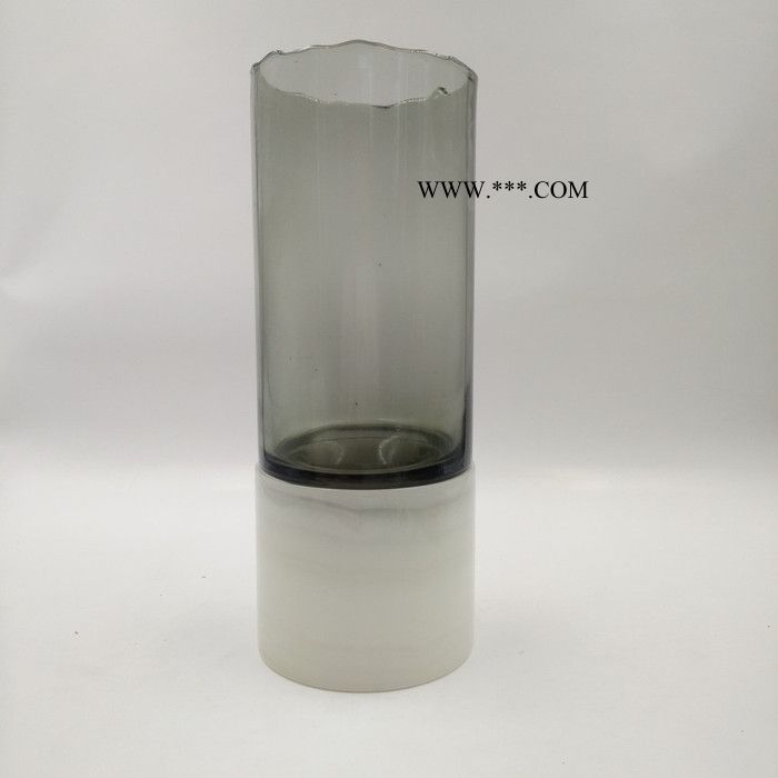 大理石玻璃组合现代简约圆柱形花瓶摆件 客厅插花水培花器花瓶 玻璃制品花瓶图4