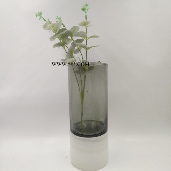 大理石玻璃组合现代简约圆柱形花瓶摆件 客厅插花水培花器花瓶 玻璃制品花瓶图3