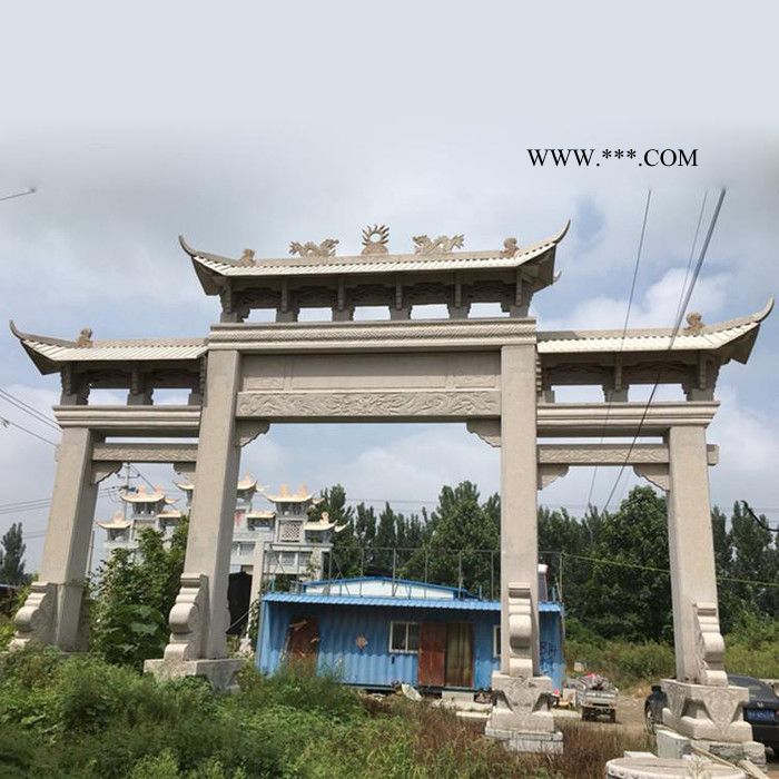 石雕牌坊村口三门 大理石牌坊厂家 制作安装图6