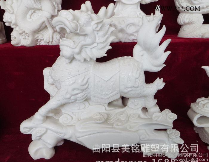 石雕麒麟 汉白玉大理石麒麟 小件工艺品摆件 动物雕塑 曲阳石图1