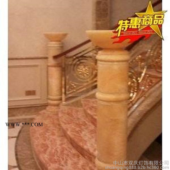 松香黄大理石圆筒 松香玉透光石灯罩 米黄玉石楼梯柱 天然玉石柱子灯定做图4
