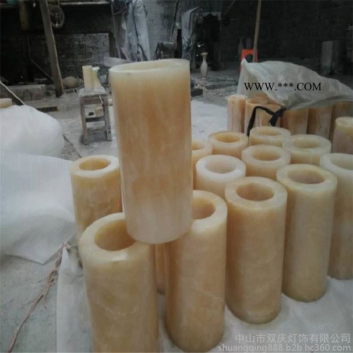 松香黄大理石圆筒 松香玉透光石灯罩 米黄玉石楼梯柱 天然玉石柱子灯定做图3