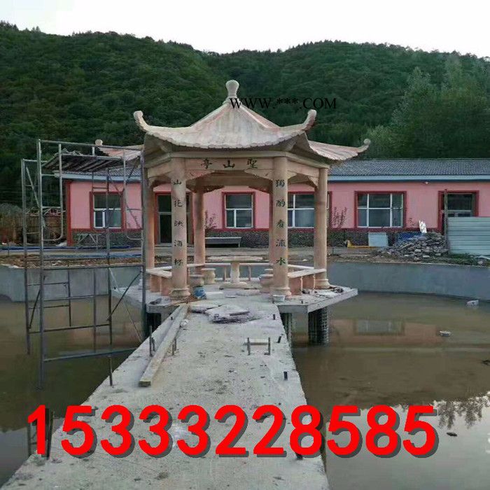石雕单层亭子中式六角凉亭 大理石长廊石亭图8